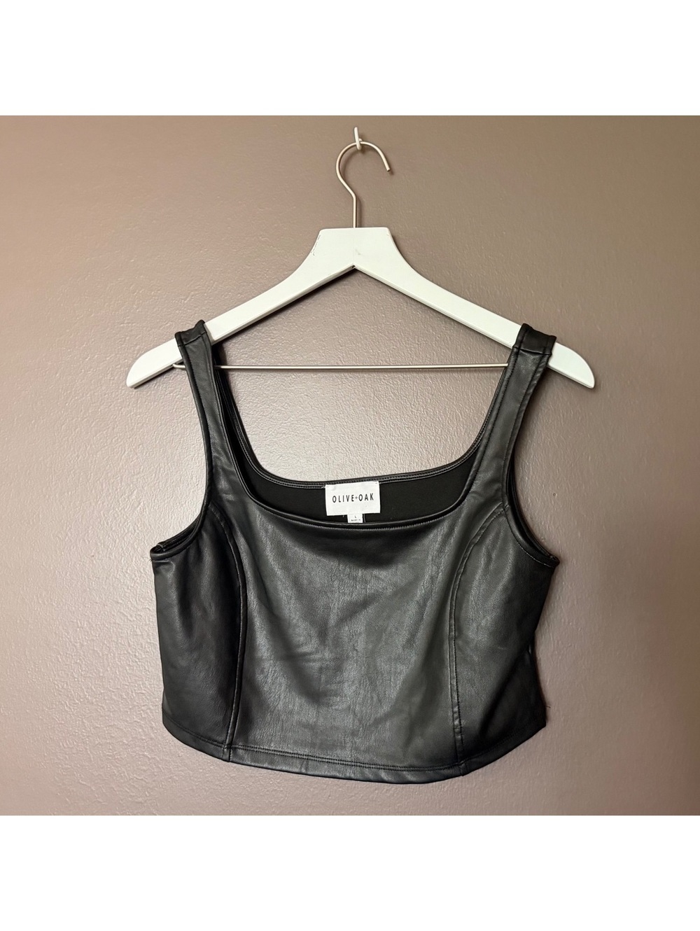 Olive + Oak Faux Leather Crop Tank Top Size Large